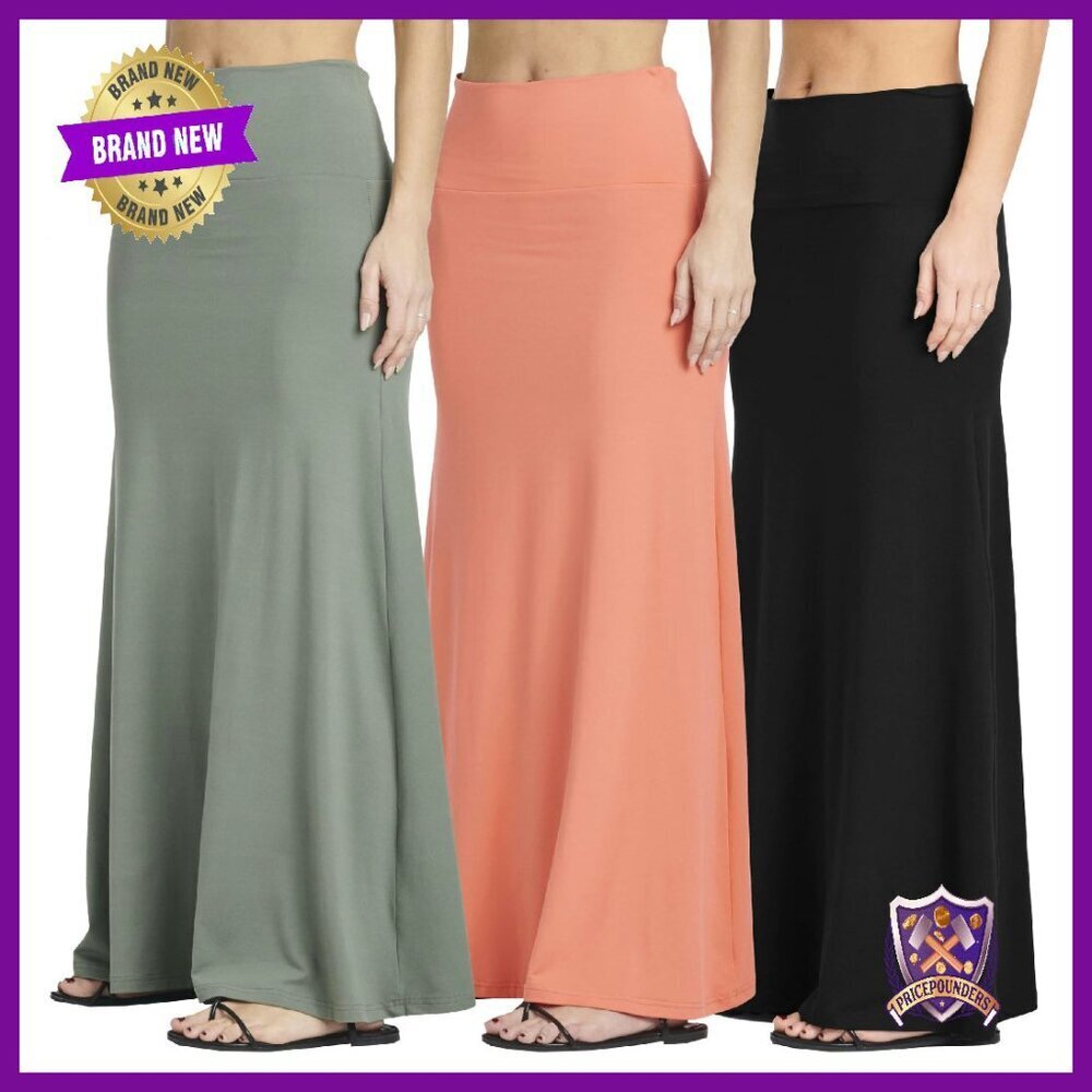 3-Pack Ultra-Soft Maxi Skirts High Waist Tummy Control Plus Size
